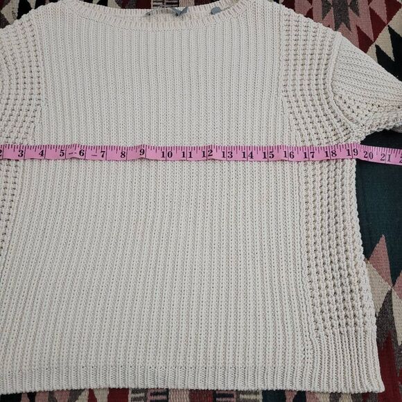 Vince Italian Cotton Waffle Stitch Sweater Sz S Beige Cream Thick Minimalist - Picture 10 of 11